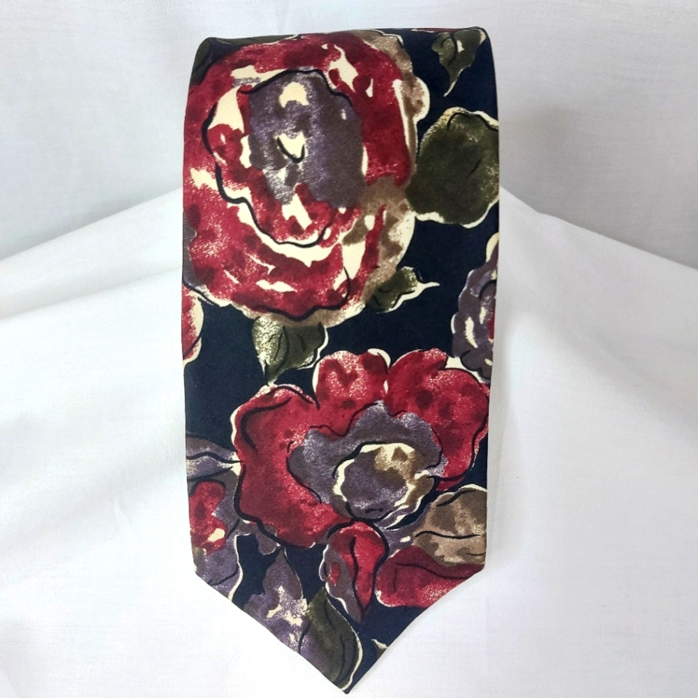 Vintage L'Atelier Mens 100% Italian Silk Tie Floral Necktie 58"x 4" Made In USA‎